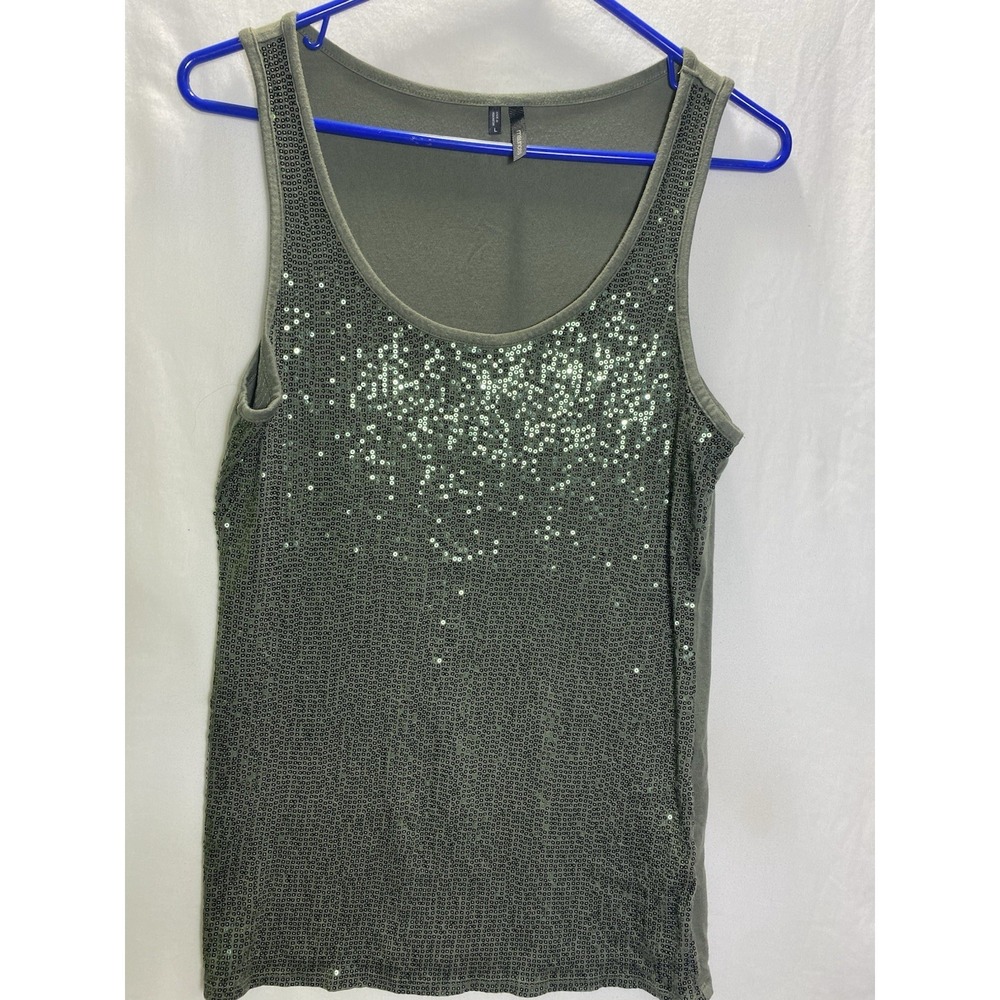 Maurices Womens‎ Size Large Sequin Dark Green Sleeveless Tank Top Layer Party